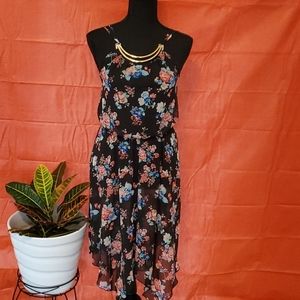 Black Floral Dress with Gold Accents